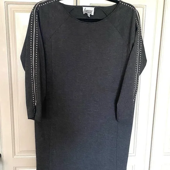 lynn ritchie silver dress Lynn Ritchie Silver black green fitted long sleeve flare dress size M
